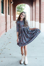 Texas Tech Plaid Raider Red 3/4 Sleeve Pocket Twirl Dress by Mila & Rose ®