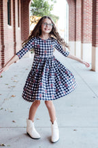 Texas Tech Plaid Raider Red 3/4 Sleeve Pocket Twirl Dress by Mila & Rose ®