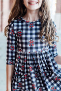 Texas Tech Plaid Raider Red 3/4 Sleeve Pocket Twirl Dress by Mila & Rose ®