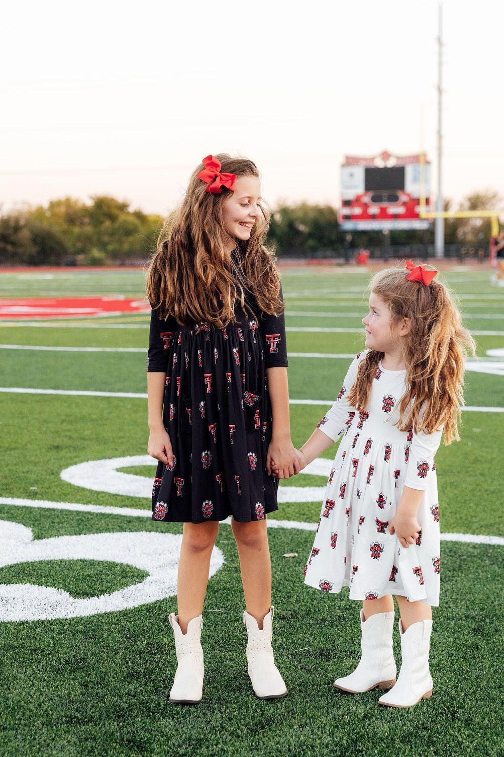 Texas Tech White Raider Red 3/4 Sleeve Pocket Twirl Dress by Mila & Rose ®