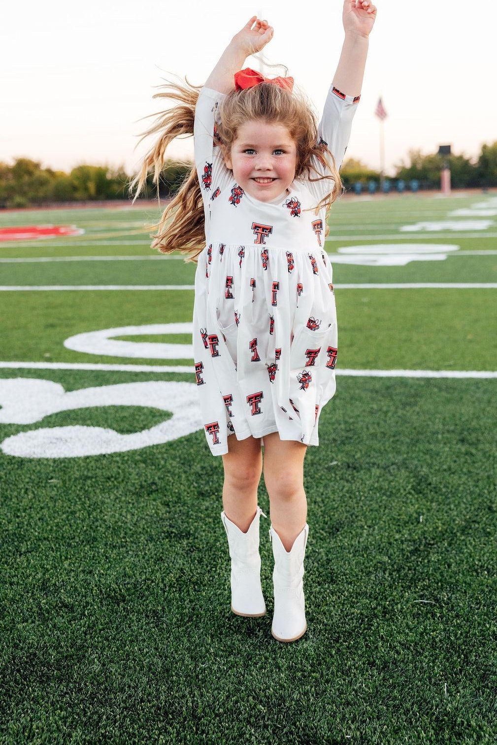 Texas Tech White Raider Red 3/4 Sleeve Pocket Twirl Dress by Mila & Rose ®