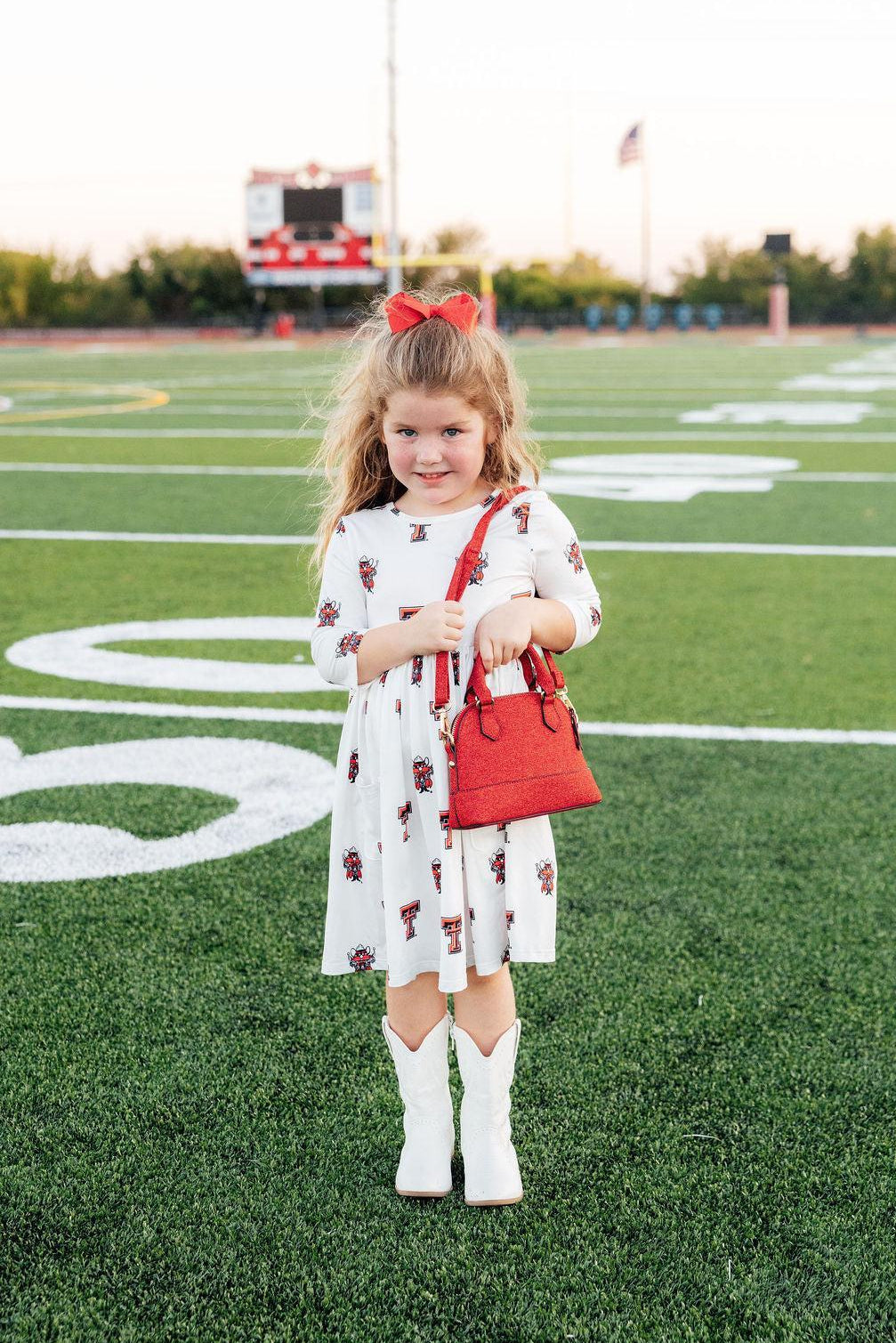 Texas Tech White Raider Red 3/4 Sleeve Pocket Twirl Dress by Mila & Rose ®