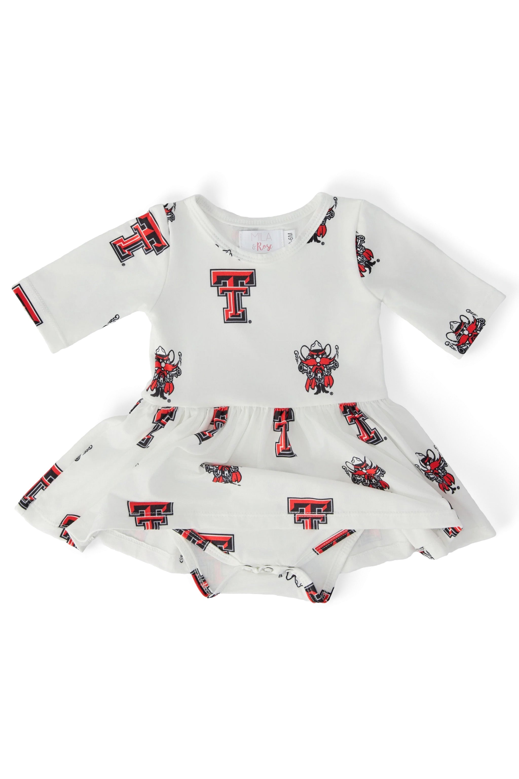 Texas Tech White Raider Red 3/4 Sleeve Twirl Bodysuit by Mila & Rose ®