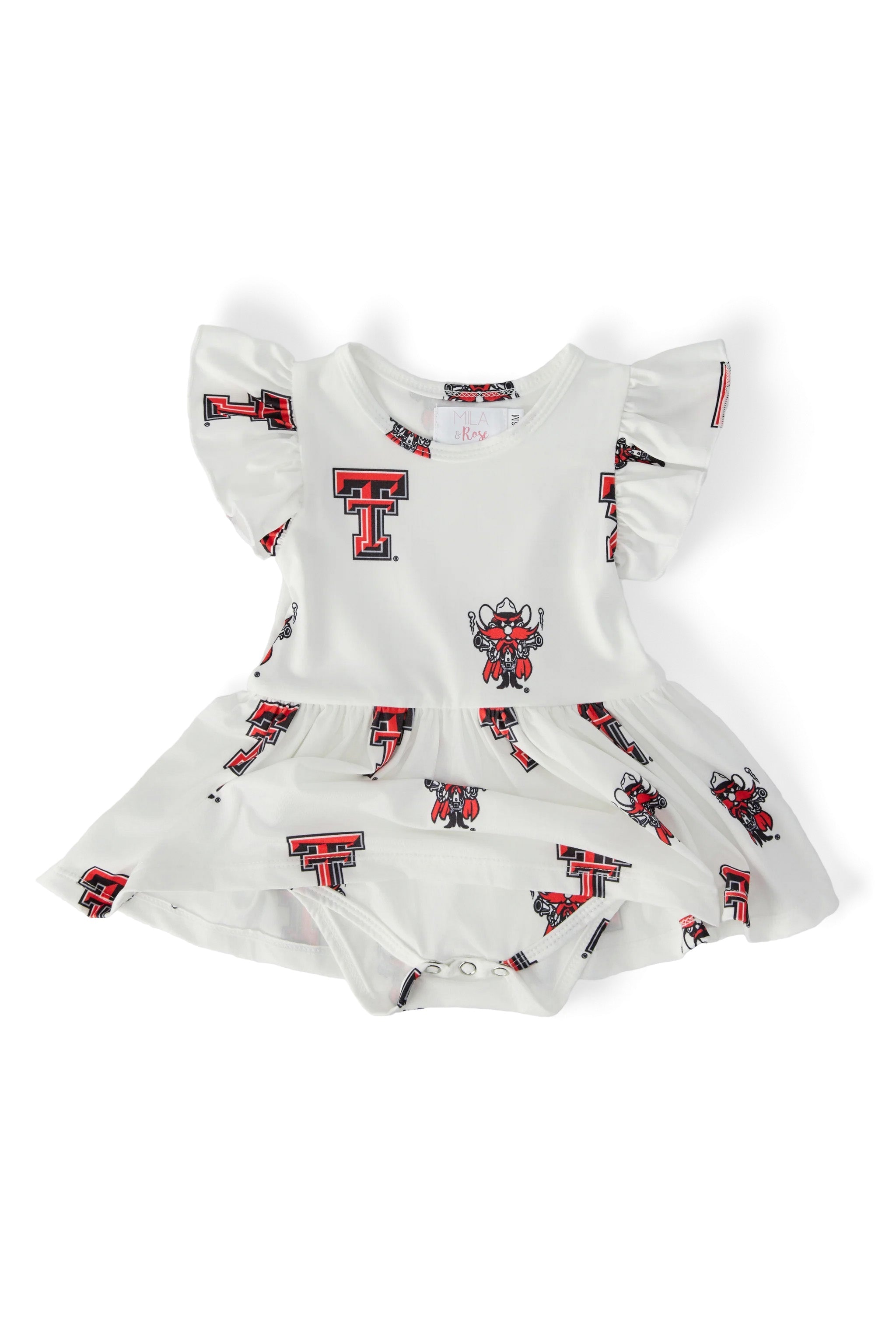 Texas Tech White Raider Red S/S Flutter Twirl Bodysuit by Mila & Rose ®