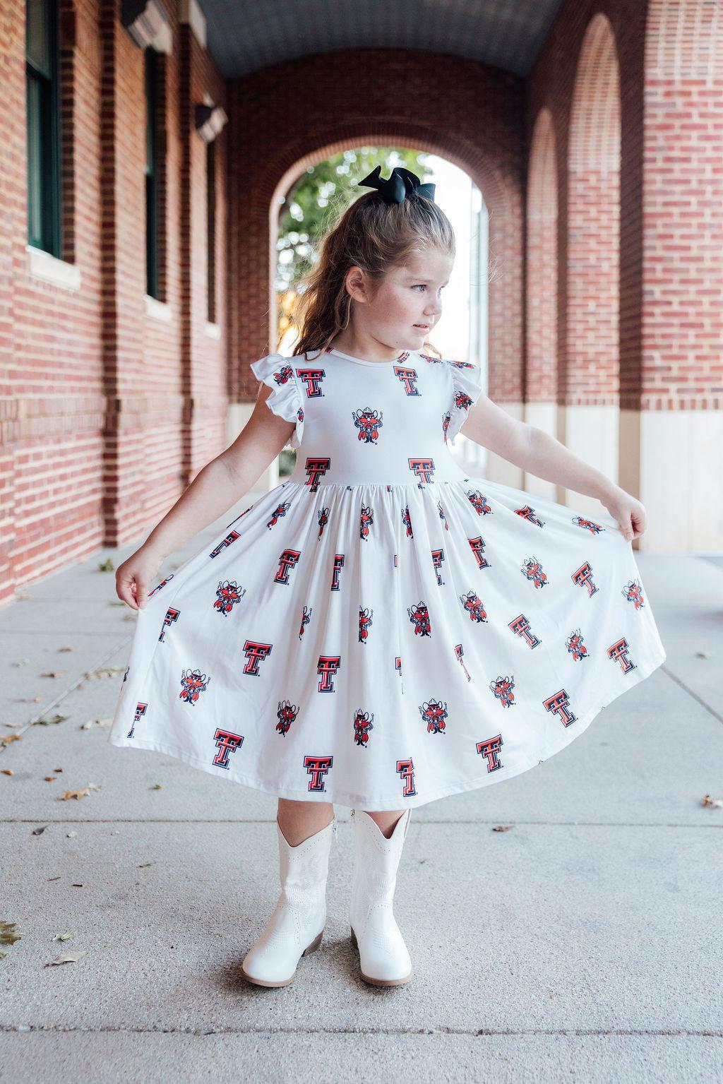 Texas Tech White Raider Red Flutter Twirl Dress by Mila & Rose ®