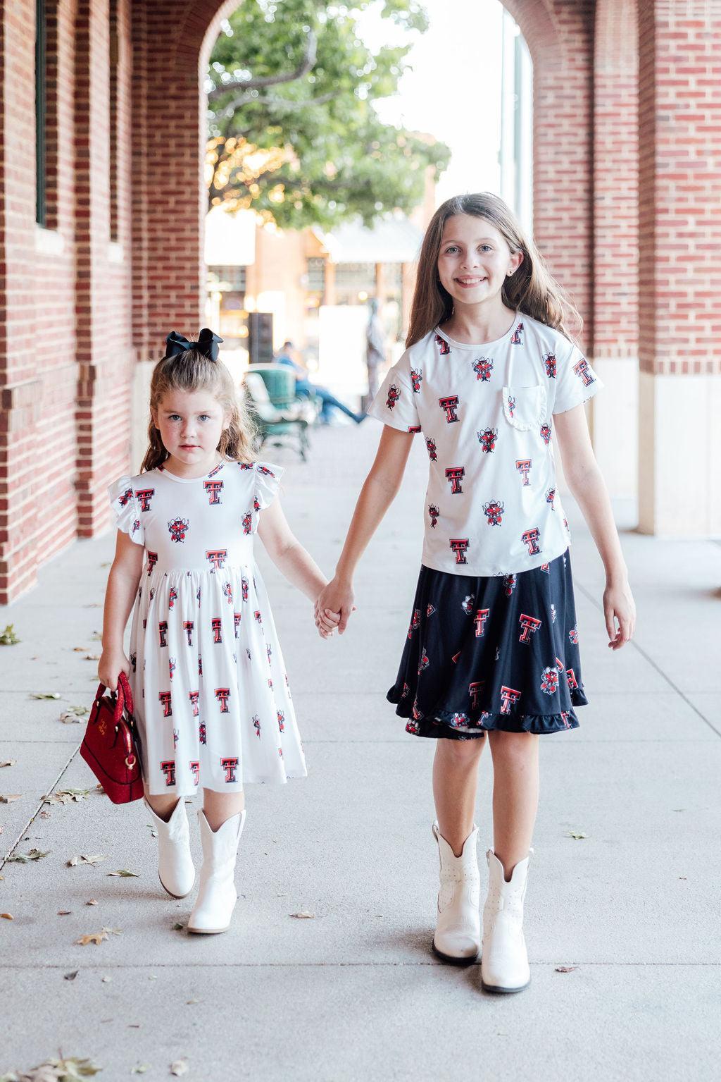 Texas Tech White Raider Red Ruffle Pocket Tee by Mila & Rose ®