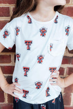 Texas Tech White Raider Red Ruffle Pocket Tee by Mila & Rose ®