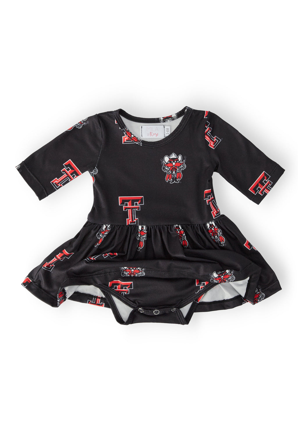 Texas Tech Black Raider Red 3/4 Sleeve Twirl Bodysuit by Mila & Rose ®