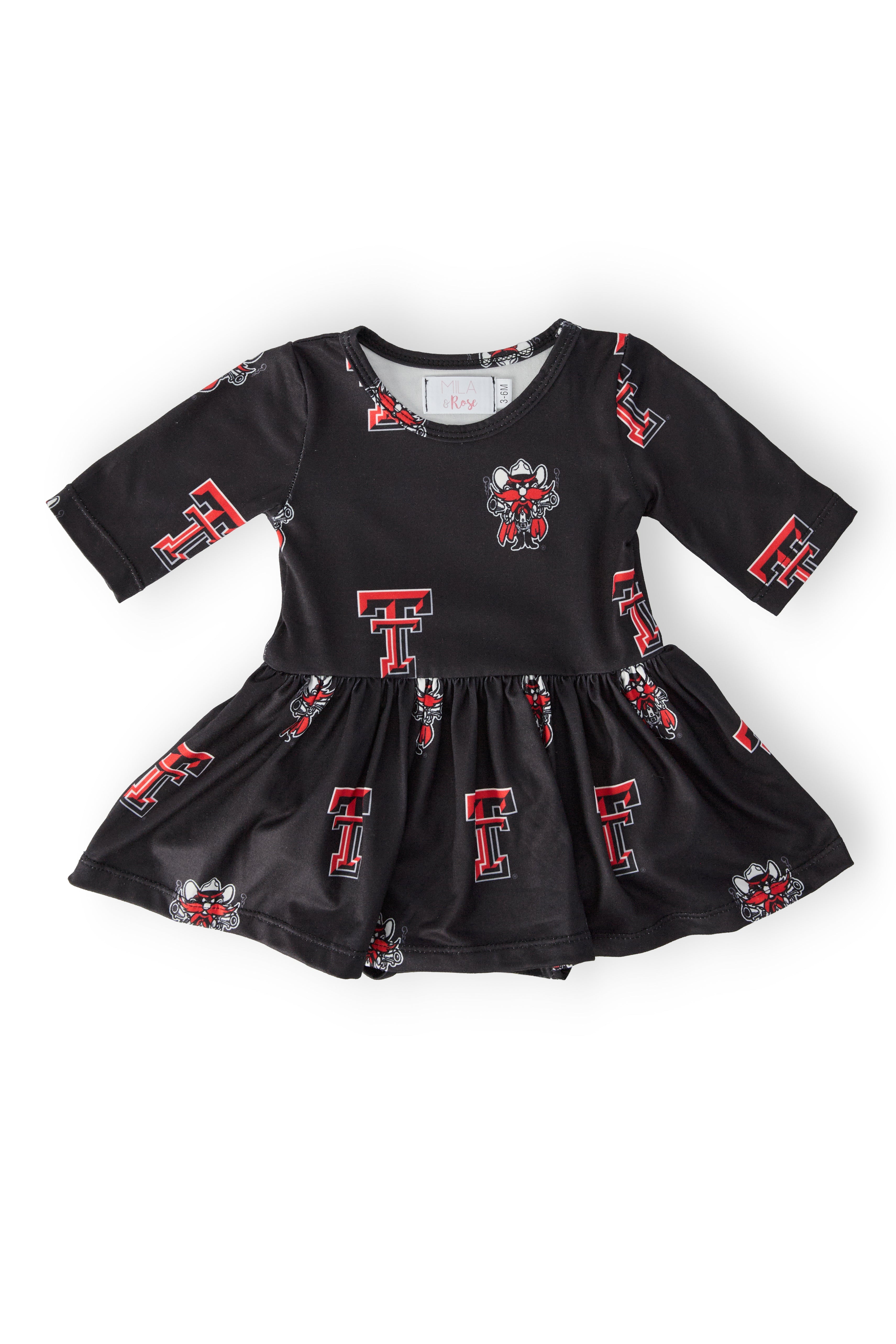 Texas Tech Black Raider Red 3/4 Sleeve Twirl Bodysuit by Mila & Rose ®