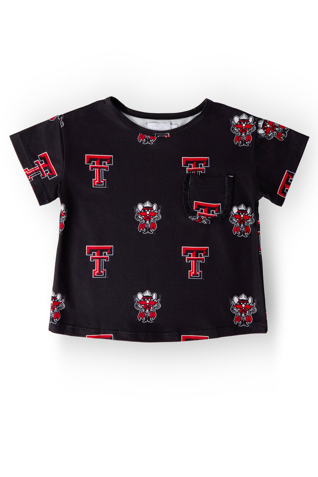 Texas Tech Black Raider Red Ruffle Pocket Tee by Mila & Rose ®
