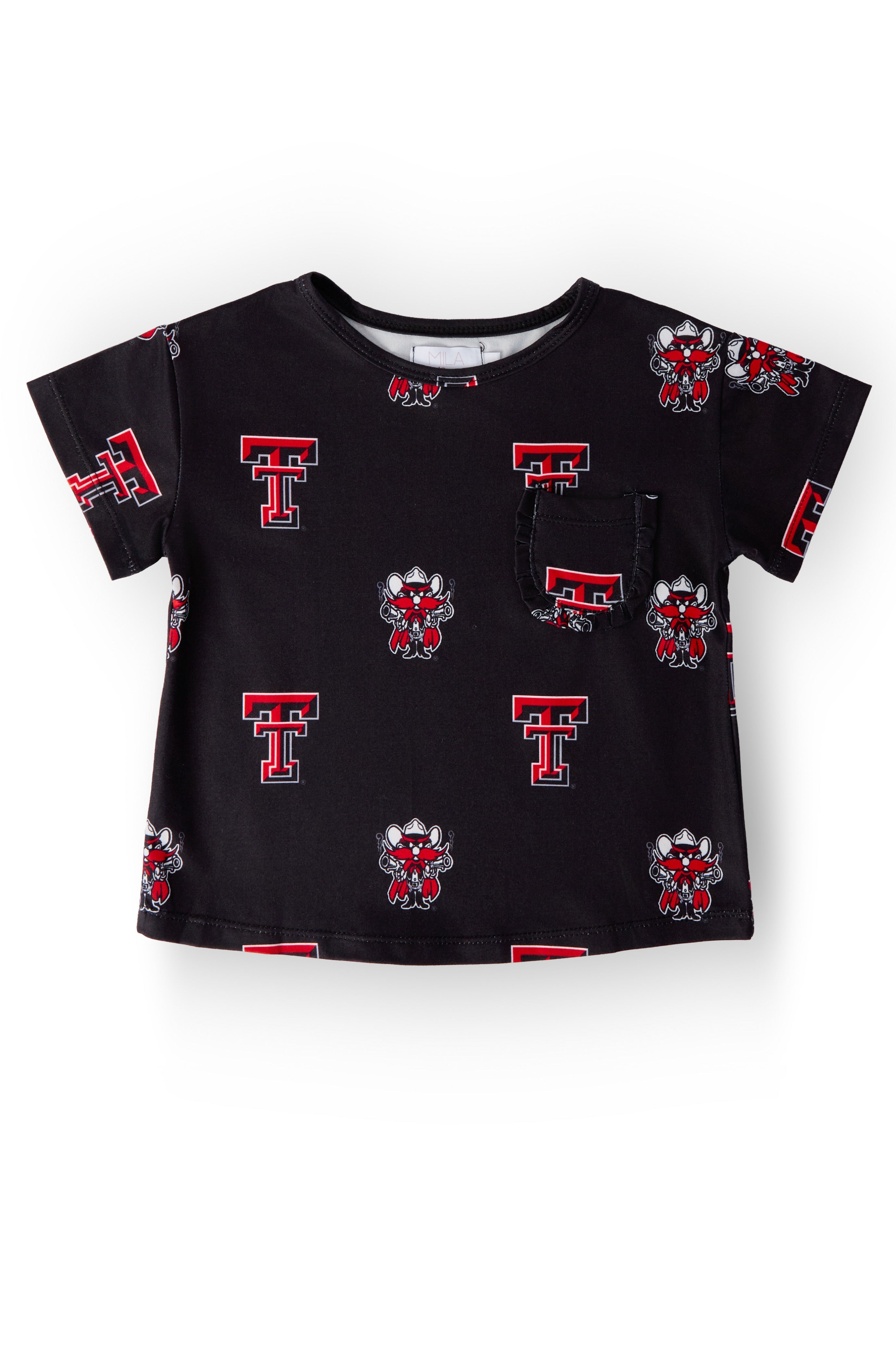 Texas Tech Black Raider Red Ruffle Pocket Tee by Mila & Rose ®