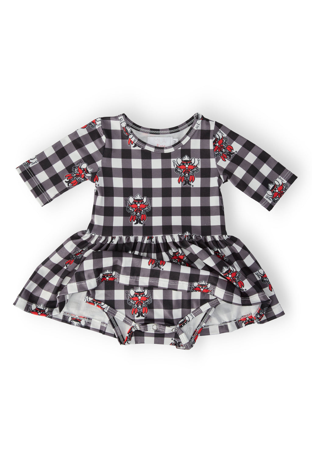 Texas Tech Plaid Raider Red 3/4 Sleeve Twirl Bodysuit by Mila & Rose ®