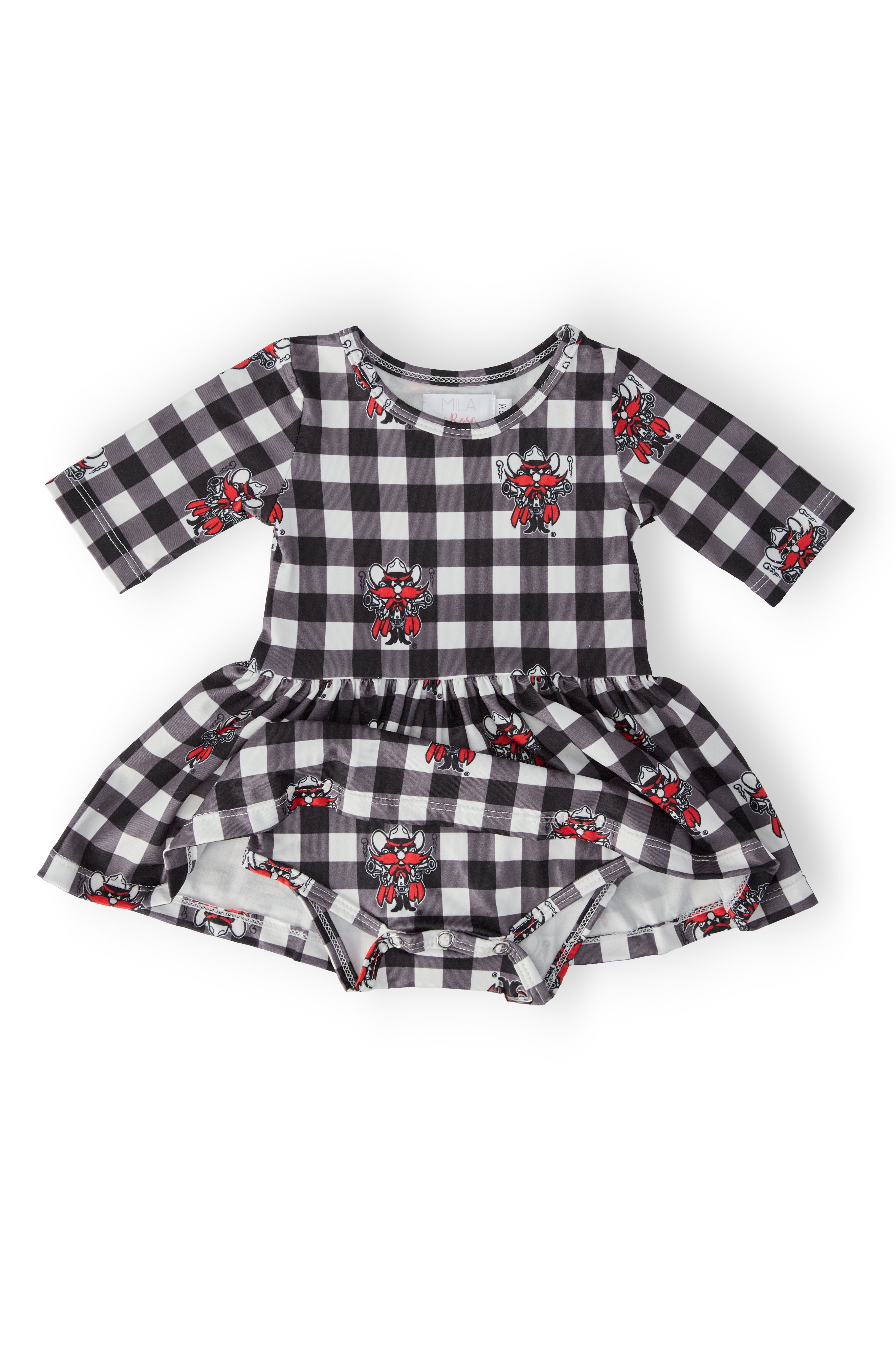 Texas Tech Plaid Raider Red 3/4 Sleeve Twirl Bodysuit by Mila & Rose ®
