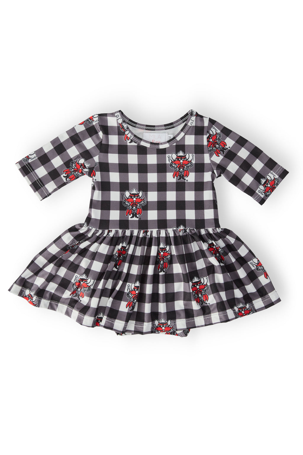 Texas Tech Plaid Raider Red 3/4 Sleeve Twirl Bodysuit by Mila & Rose ®