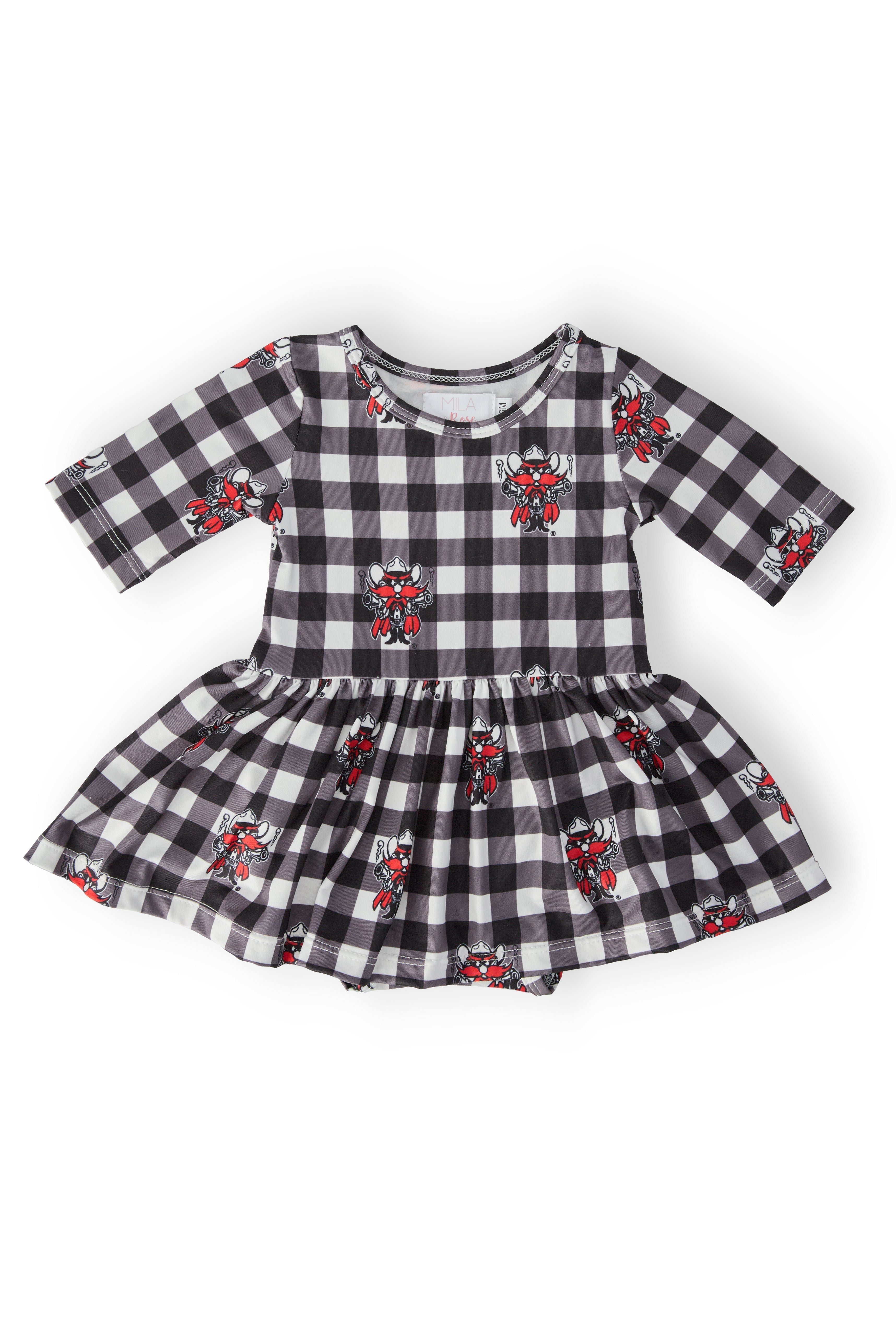 Texas Tech Plaid Raider Red 3/4 Sleeve Twirl Bodysuit by Mila & Rose ®