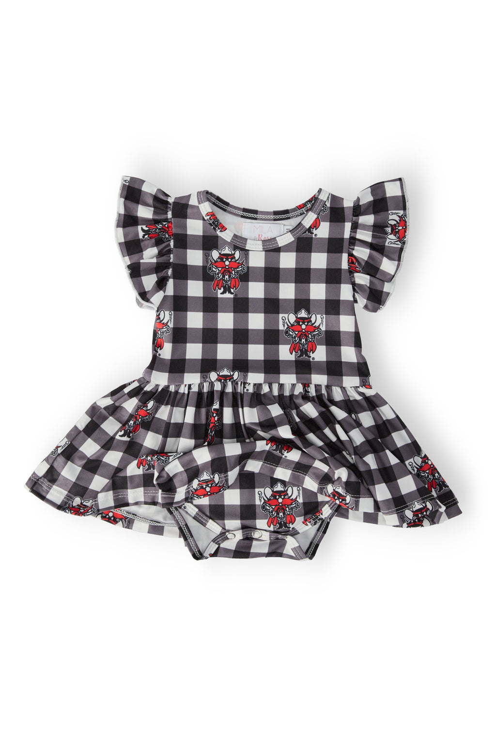Texas Tech Plaid Raider Red S/S Flutter Twirl Bodysuit by Mila & Rose ®