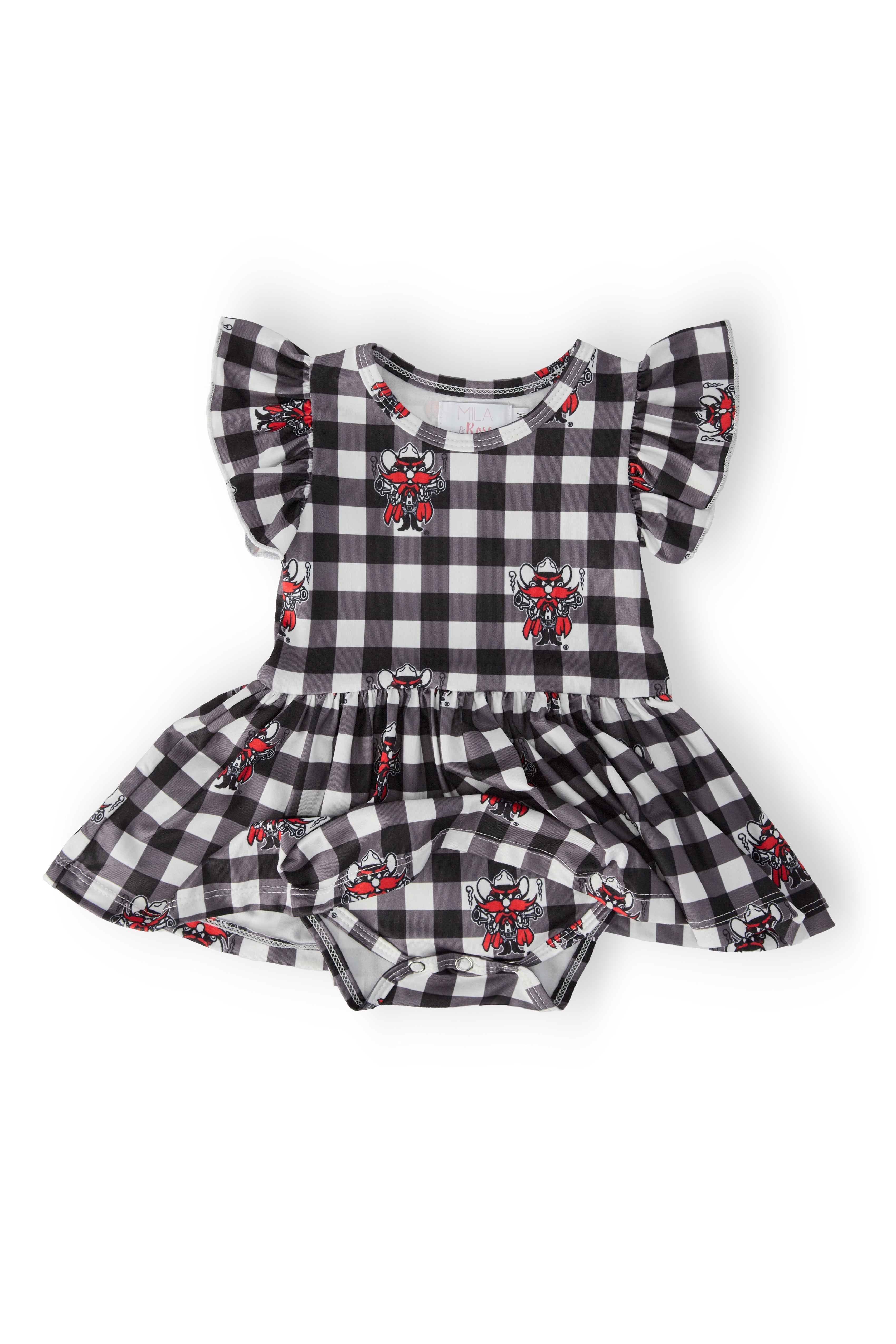 Texas Tech Plaid Raider Red S/S Flutter Twirl Bodysuit by Mila & Rose ®