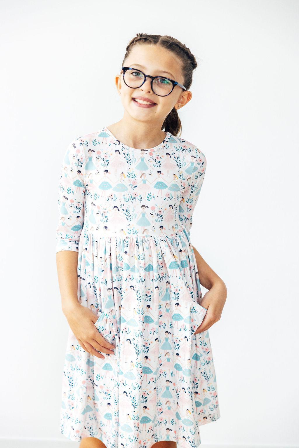 Twinkle Toes 3/4 Sleeve Pocket Twirl Dress by Mila & Rose ®