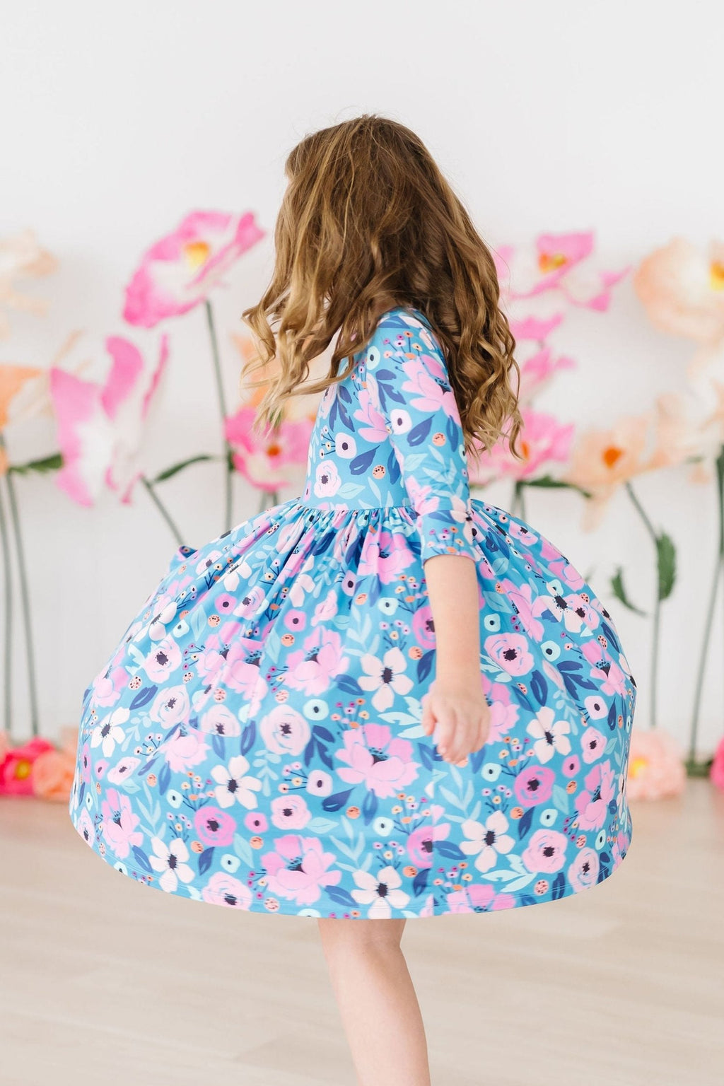 Twirling in Teal 3/4 Sleeve Pocket Twirl Dress by Mila & Rose ®