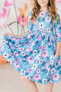 Twirling in Teal 3/4 Sleeve Pocket Twirl Dress by Mila & Rose ®