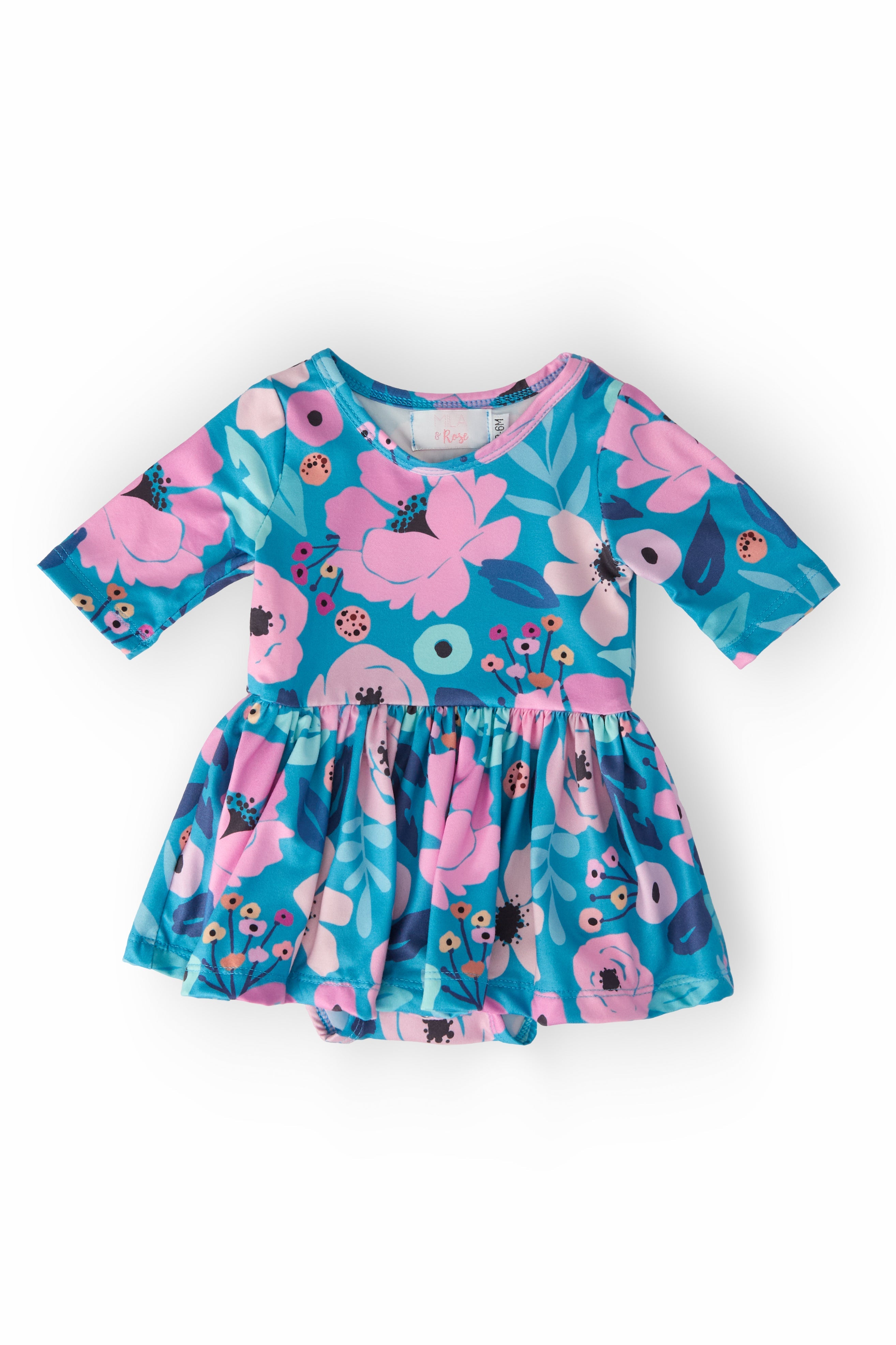 Twirling in Teal 3/4 Sleeve Twirl Bodysuit by Mila & Rose ®