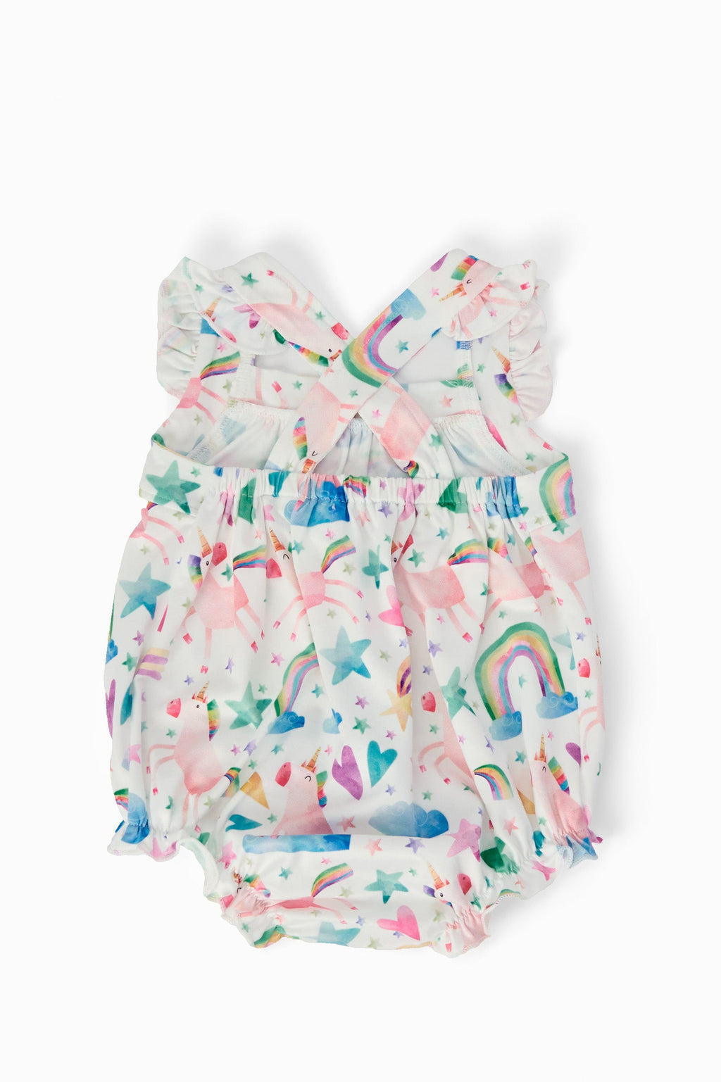 Unicorn Kisses Ruffle Cross Back Romper by Mila & Rose ®
