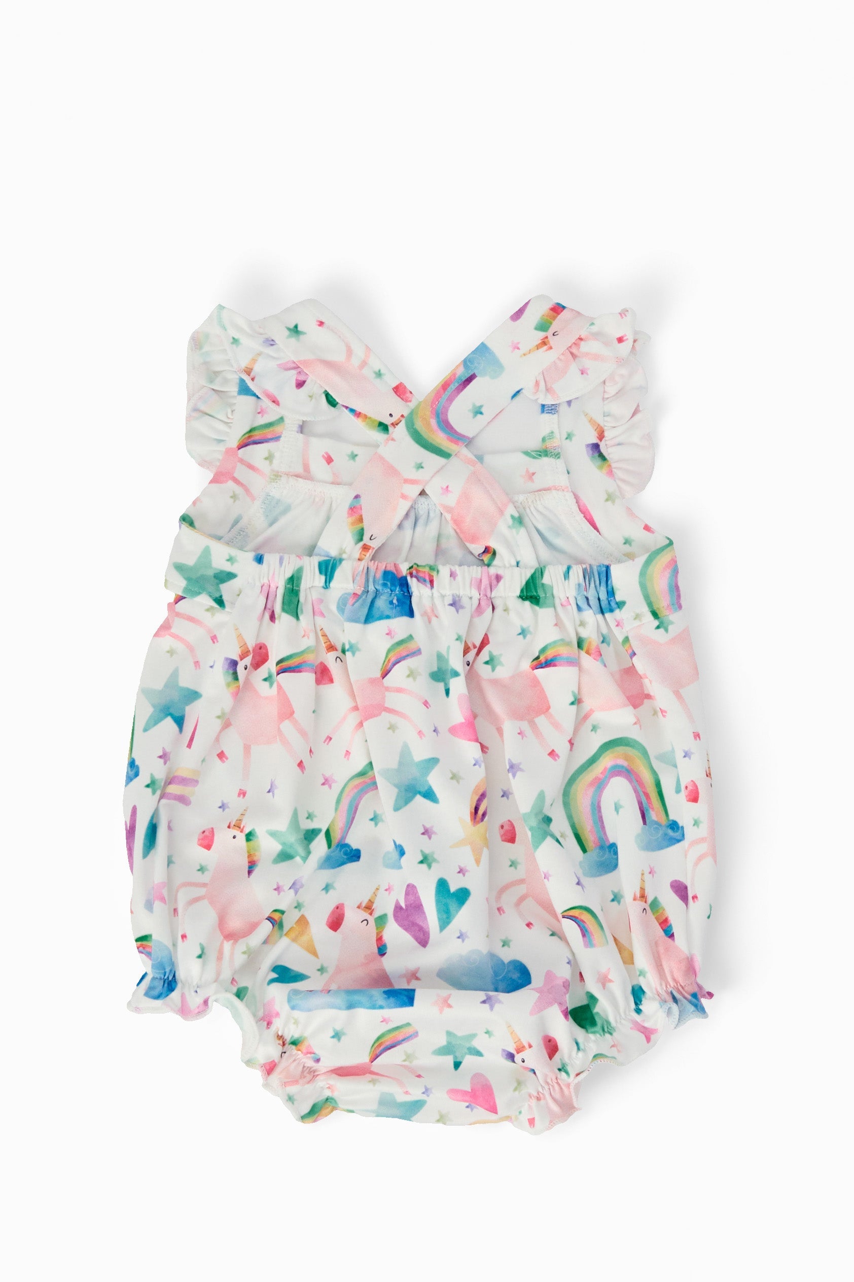 Unicorn Kisses Ruffle Cross Back Romper by Mila & Rose ®