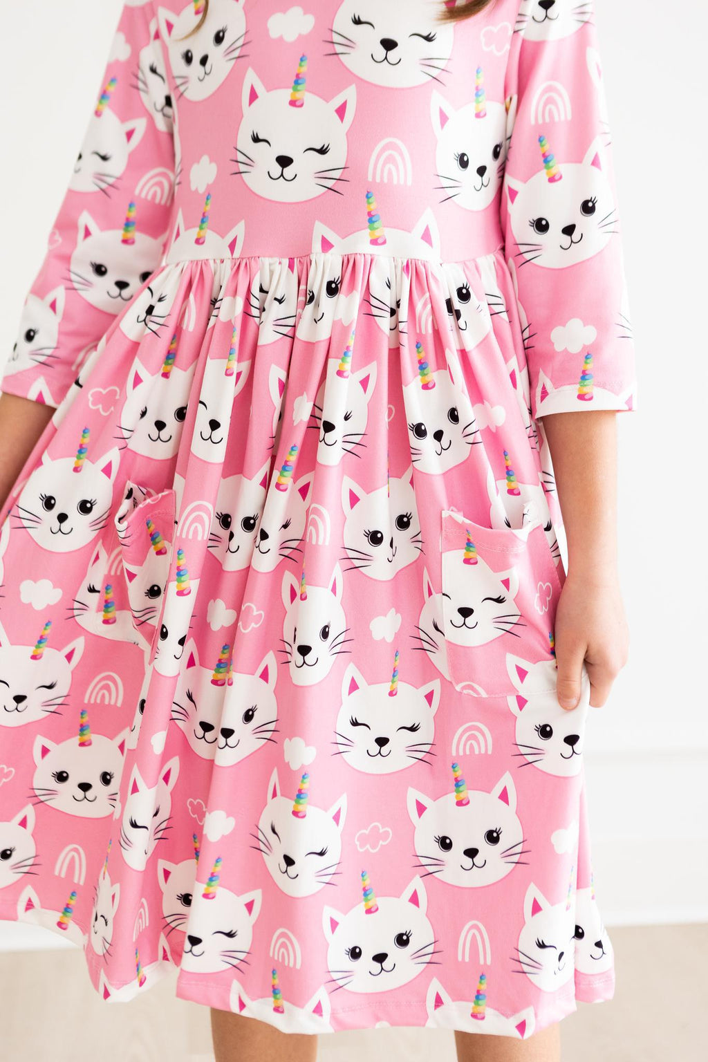 Unicorn Kitties 3/4 Sleeve Pocket Twirl Dress by Mila & Rose ®