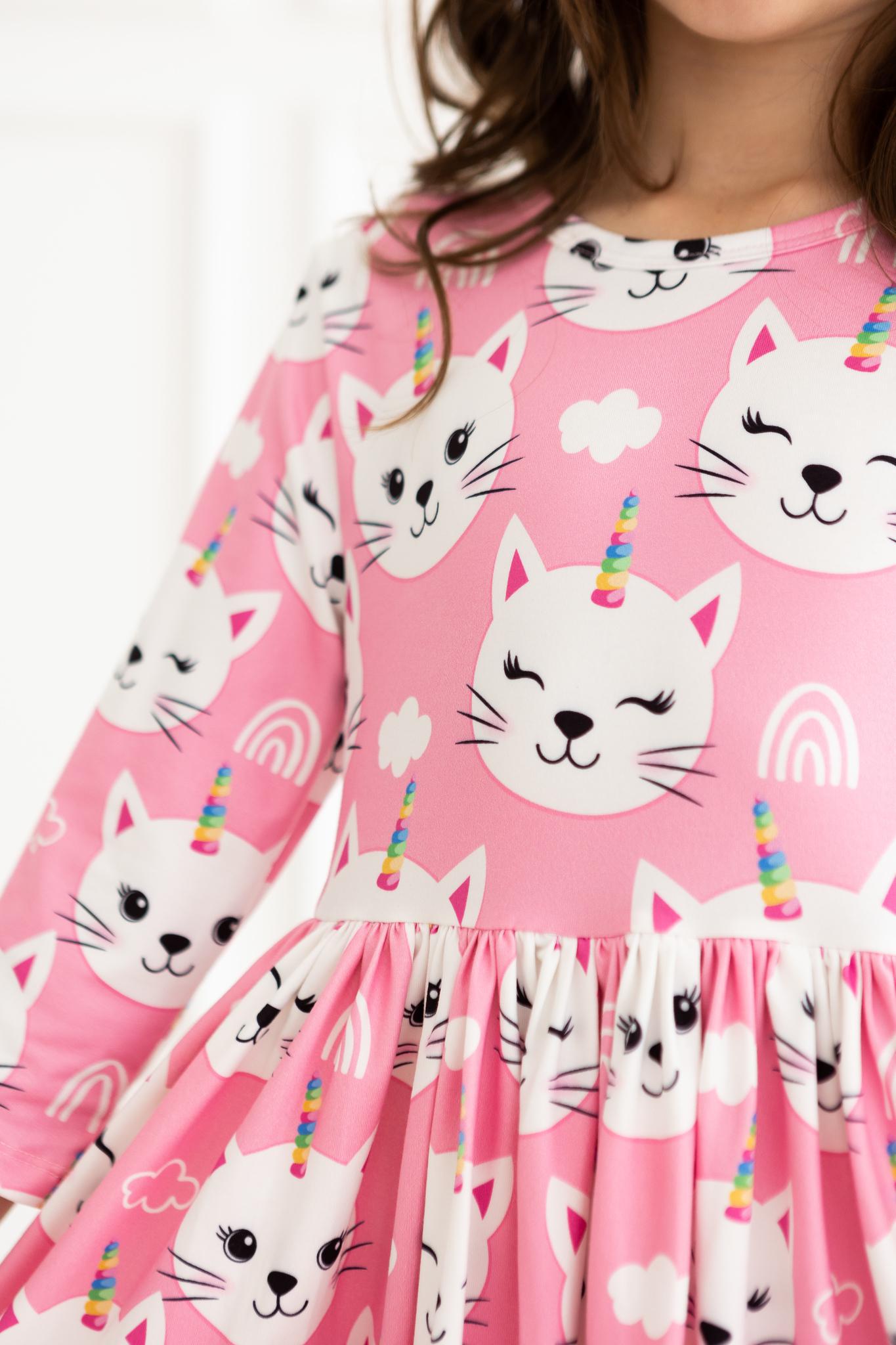 Unicorn Kitties 3/4 Sleeve Pocket Twirl Dress by Mila & Rose ®