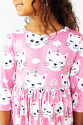 Unicorn Kitties 3/4 Sleeve Pocket Twirl Dress by Mila & Rose ®