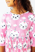 Unicorn Kitties 3/4 Sleeve Pocket Twirl Dress by Mila & Rose ®