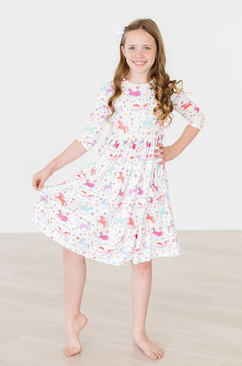 Unicorn Wish 3/4 Sleeve Pocket Twirl Dress by Mila & Rose ®