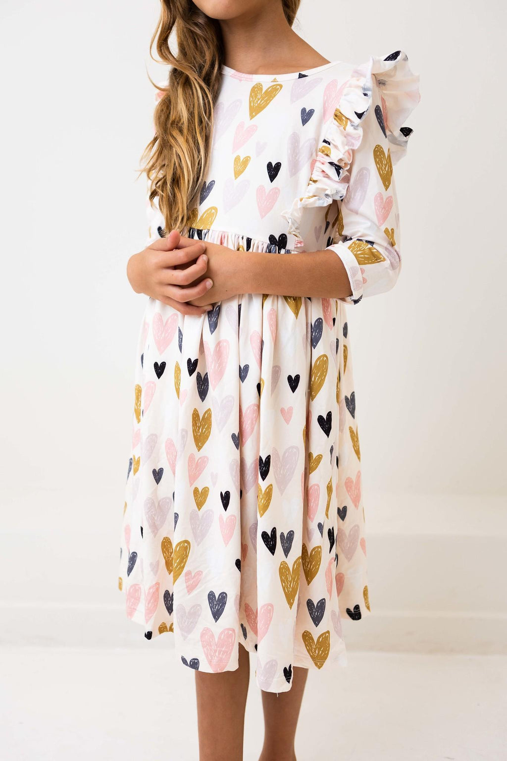 I Heart You 3/4 Sleeve Ruffle Twirl Dress by Mila & Rose ®