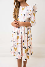I Heart You 3/4 Sleeve Ruffle Twirl Dress by Mila & Rose ®