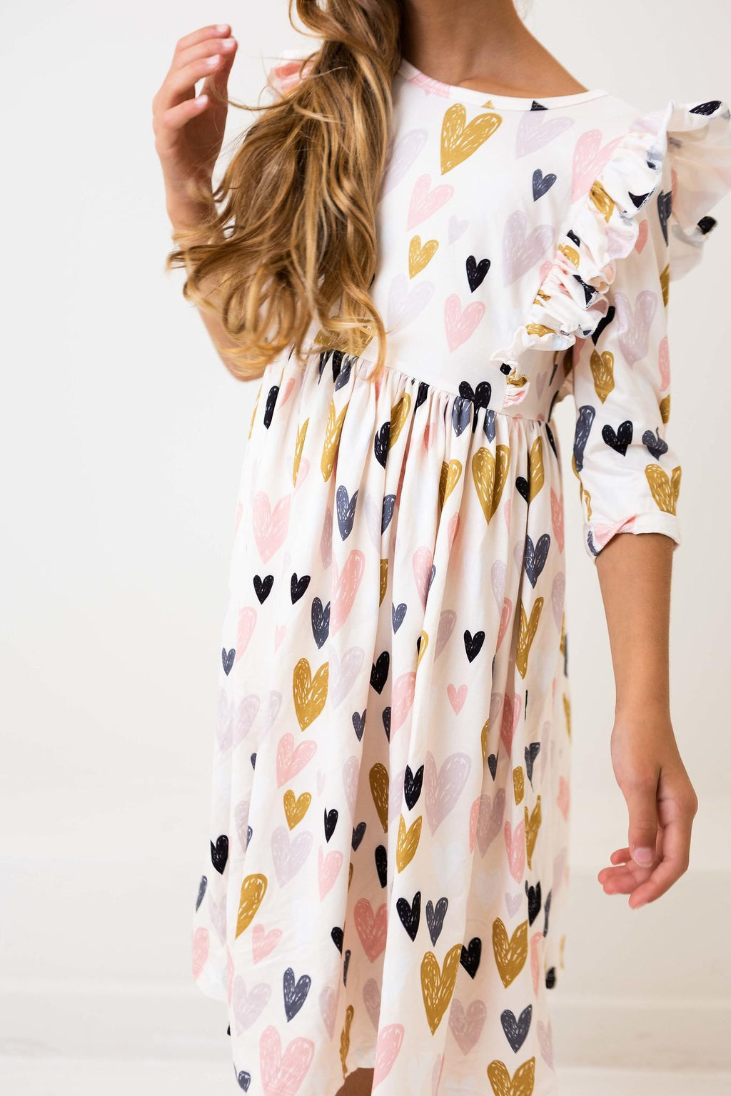 I Heart You 3/4 Sleeve Ruffle Twirl Dress by Mila & Rose ®