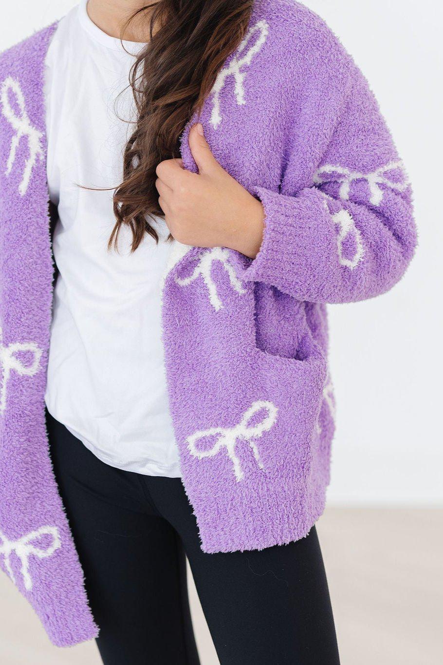 Lilac/Coconut Bow Cozy Cardigan by Mila & Rose ®
