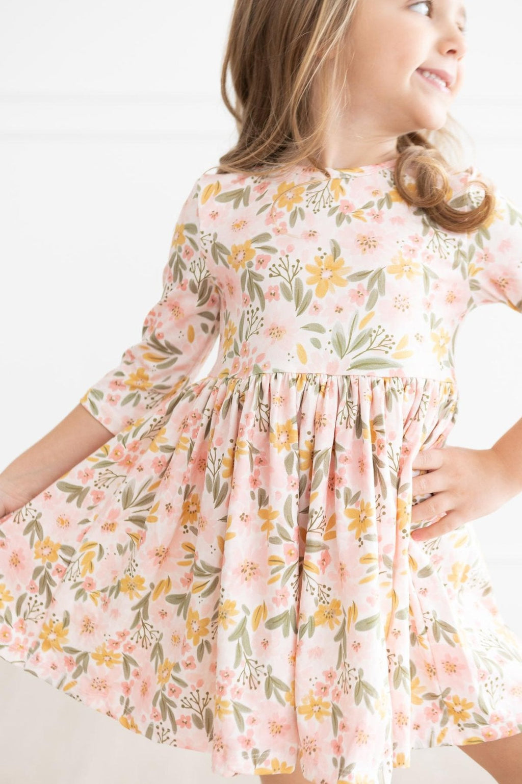 Pretty Peachy 3/4 Sleeve Pocket Twirl Dress by Mila & Rose ®