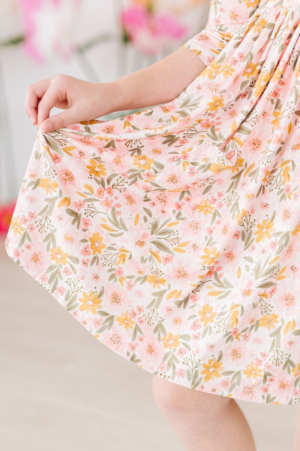 Pretty Peachy 3/4 Sleeve Pocket Twirl Dress by Mila & Rose ®