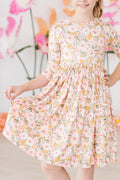 Pretty Peachy 3/4 Sleeve Pocket Twirl Dress by Mila & Rose ®