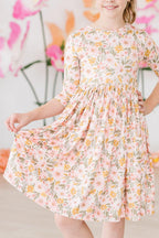 Pretty Peachy 3/4 Sleeve Pocket Twirl Dress by Mila & Rose ®