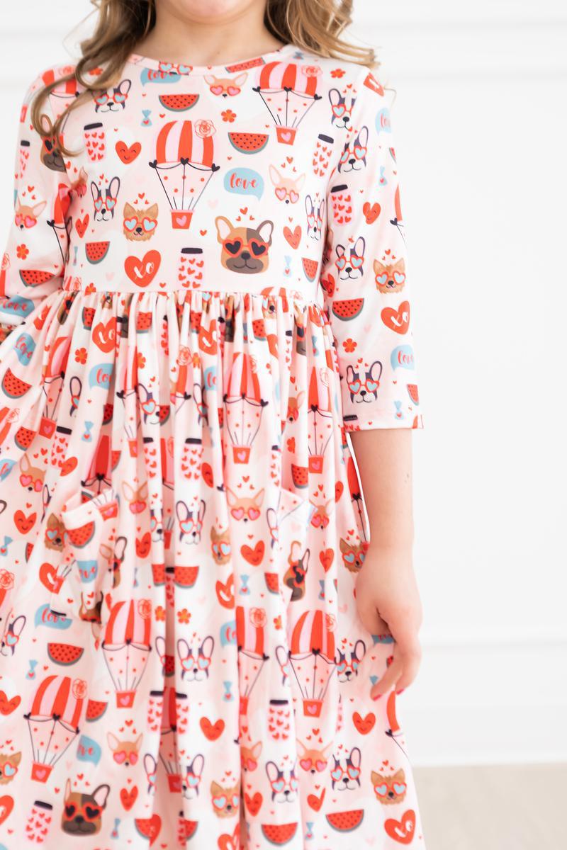 Puppy Love 3/4 Sleeve Pocket Twirl Dress by Mila & Rose ®