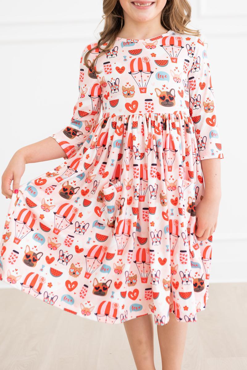Puppy Love 3/4 Sleeve Pocket Twirl Dress by Mila & Rose ®