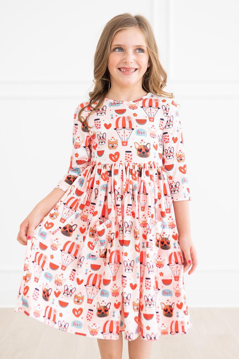 Puppy Love 3/4 Sleeve Pocket Twirl Dress by Mila & Rose ®
