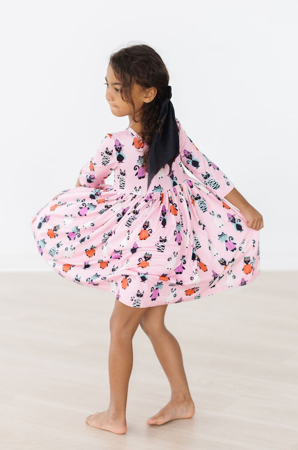 Purr-fectly Spooky 3/4 Sleeve Pocket Twirl Dress by Mila & Rose ®