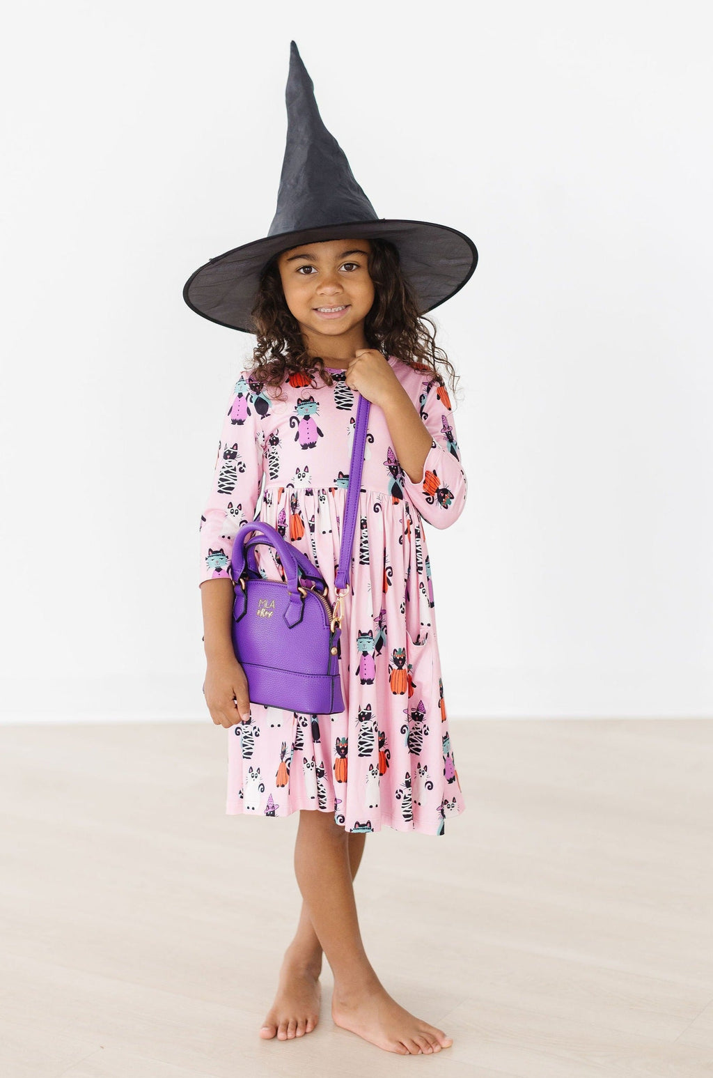 Purr-fectly Spooky 3/4 Sleeve Pocket Twirl Dress by Mila & Rose ®