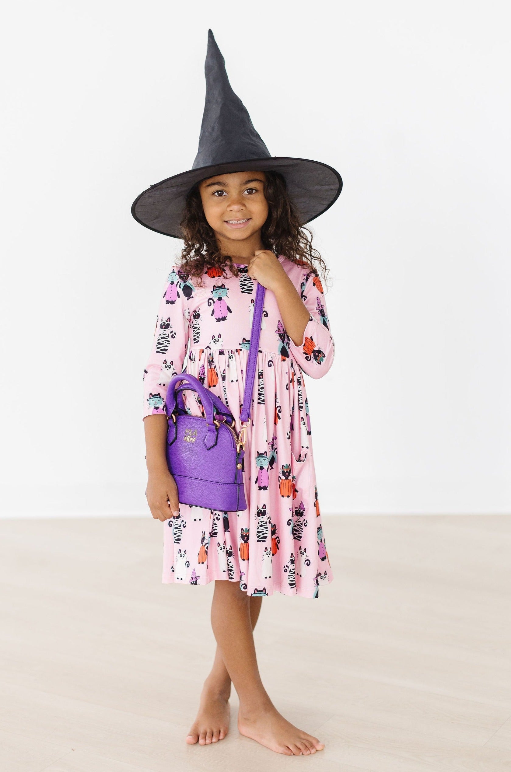 Purr-fectly Spooky 3/4 Sleeve Pocket Twirl Dress by Mila & Rose ®