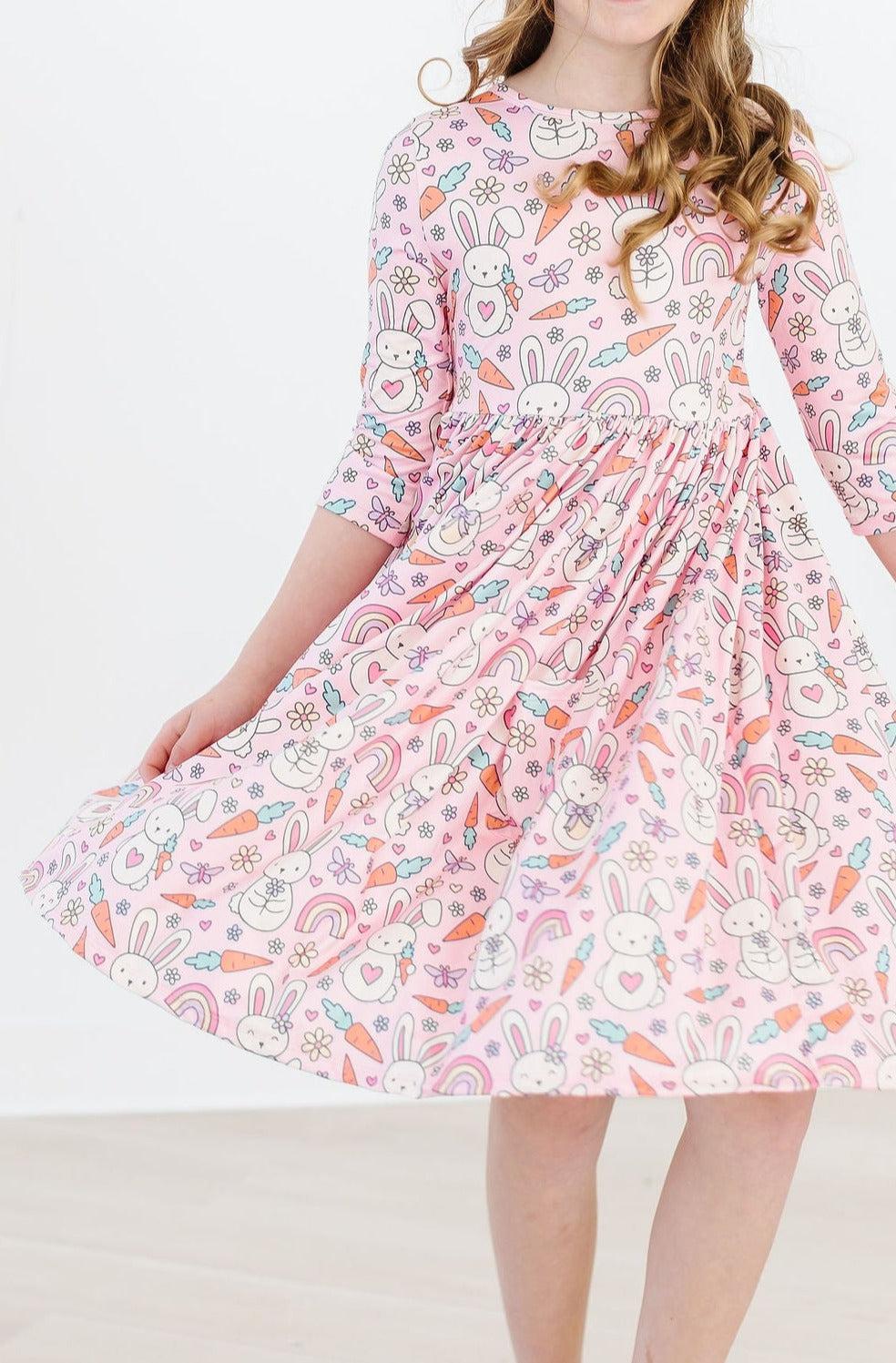 Springtime Bunnies 3/4 Sleeve Pocket Twirl Dress by Mila & Rose ®