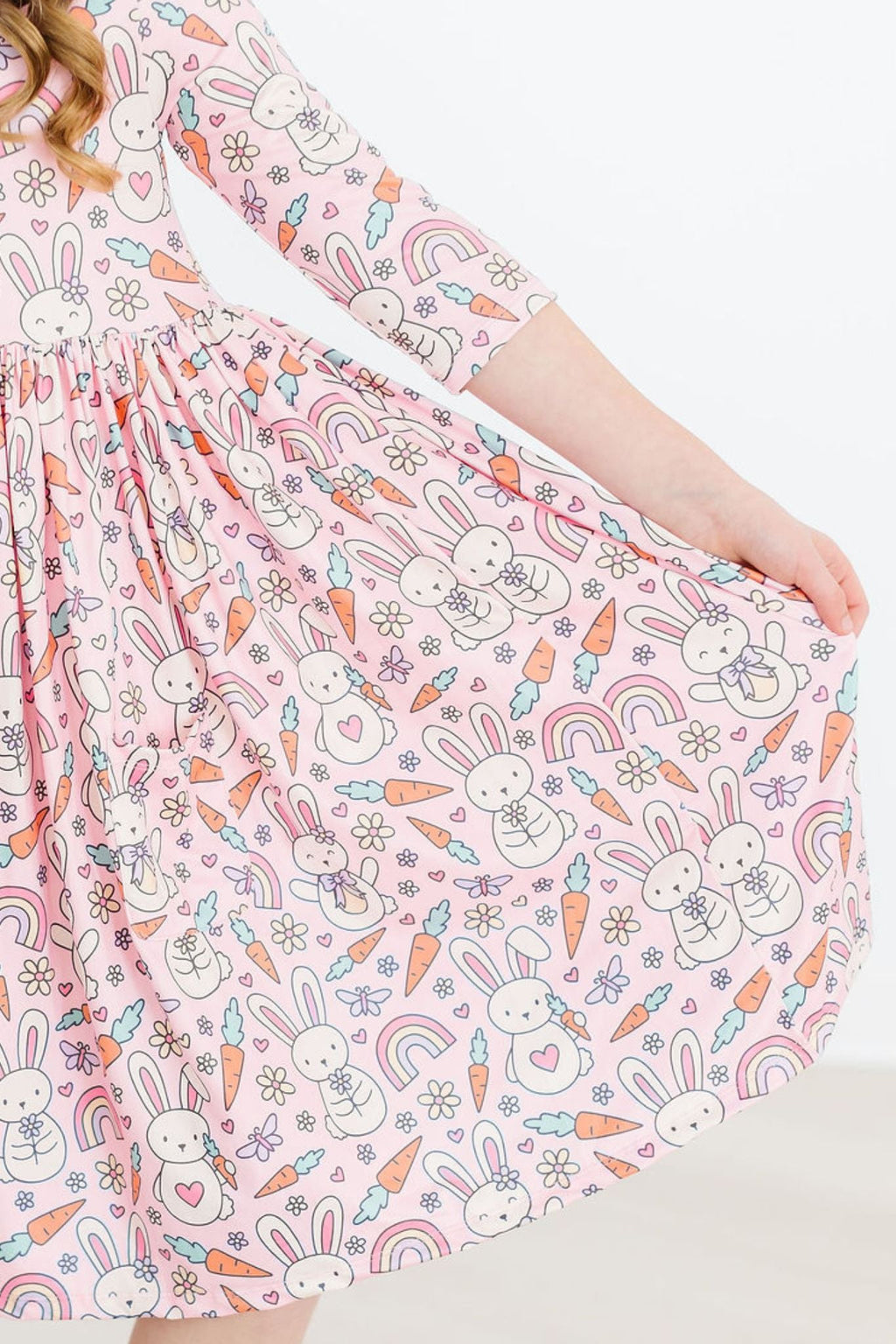 Springtime Bunnies 3/4 Sleeve Pocket Twirl Dress by Mila & Rose ®