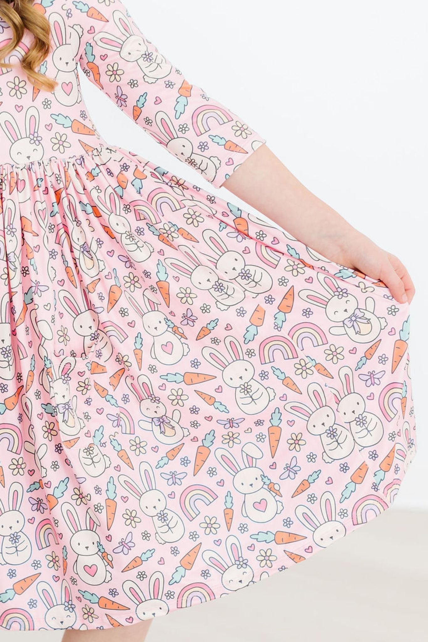 Springtime Bunnies 3/4 Sleeve Pocket Twirl Dress by Mila & Rose ®