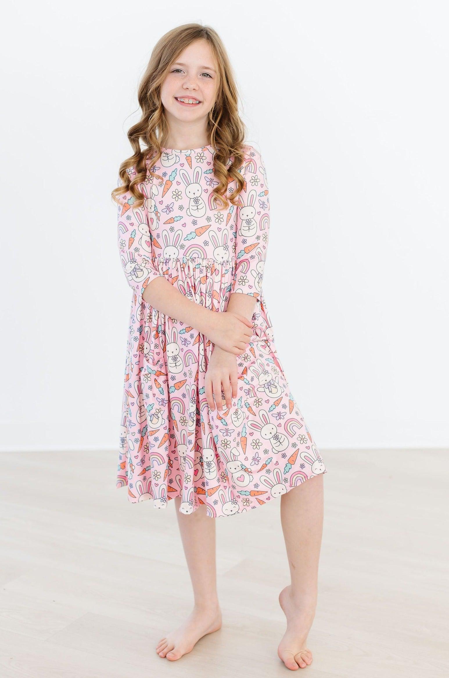 Springtime Bunnies 3/4 Sleeve Pocket Twirl Dress by Mila & Rose ®